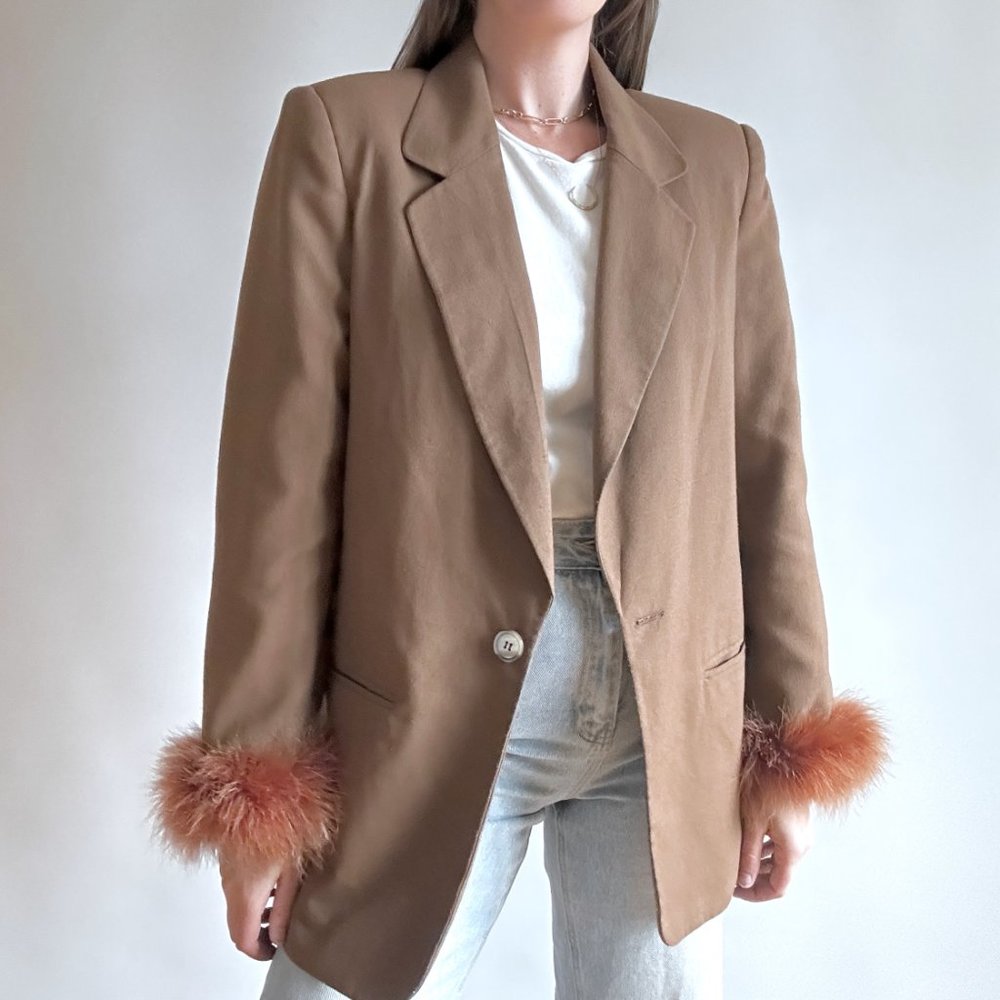 Reworked Brown Feather Blazer - Picture 3 of 6